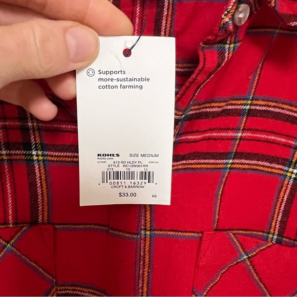 NWT Croft & Barrow Red Plaid Button-Up Shirt M - Picture 5 of 8